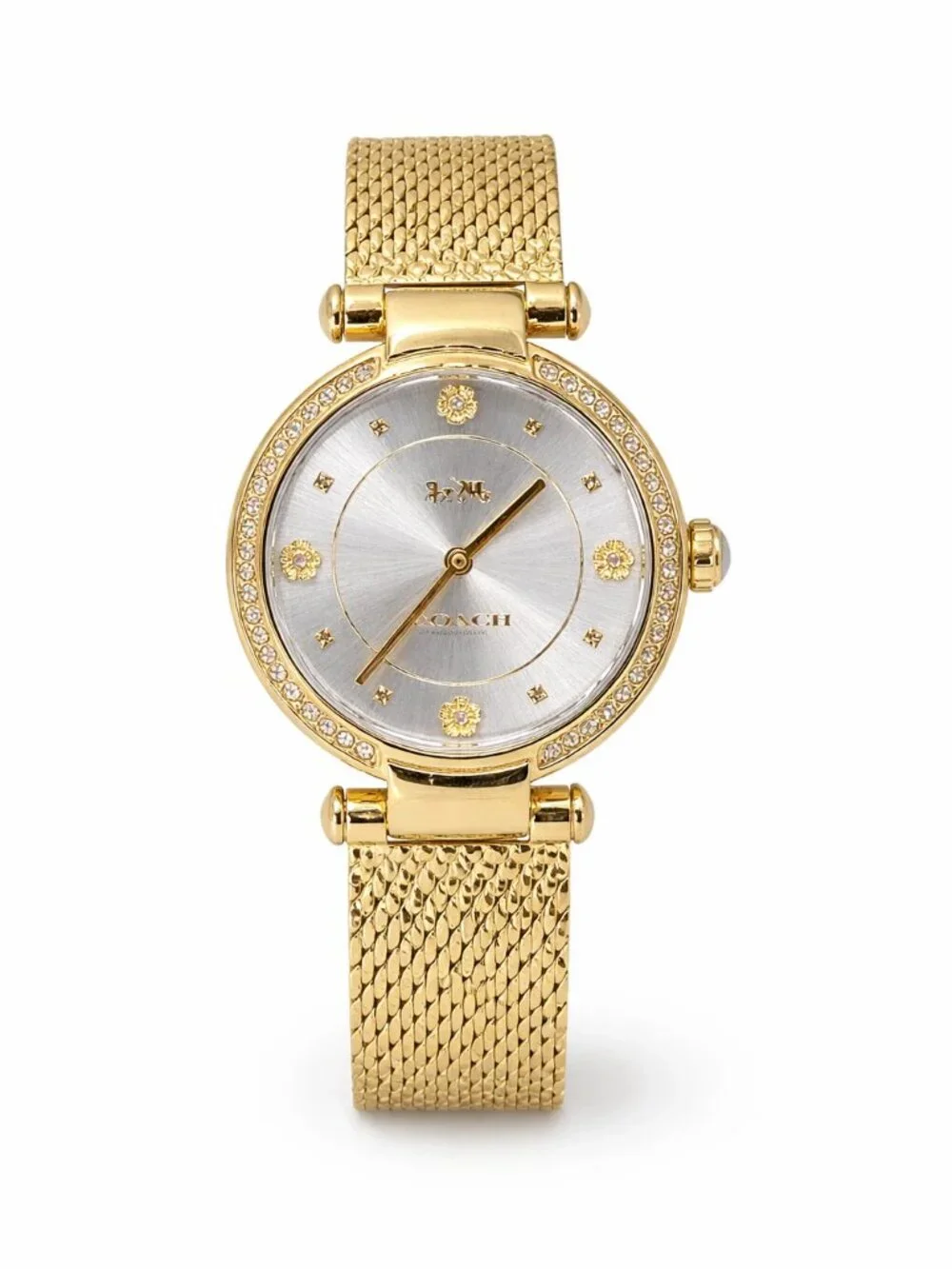 Coach Cary Crystal Womens Gold-Tone Mesh Bracelet Watch 14503997 36mm